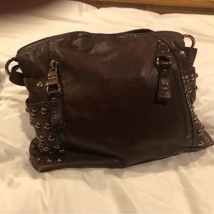 B Makowsky thick mahogany leather bag with heavy rose gold hardware